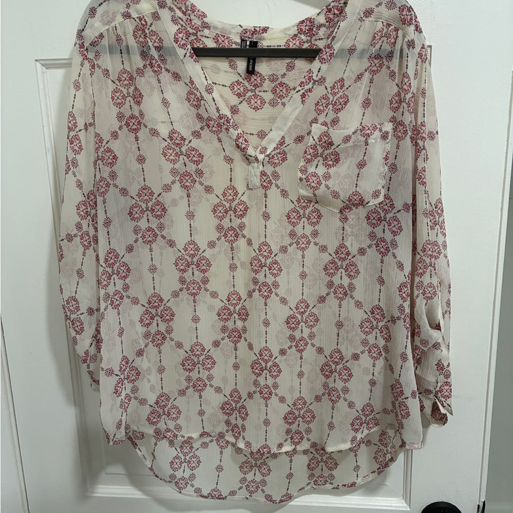 Maurices Cream Patterned Sheer Blouse